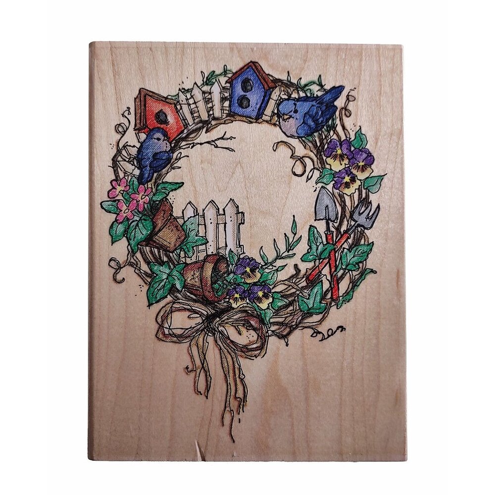 Decorative Birdhouse Wreath Wood Rubber Stamp By Stampendous Made In USA